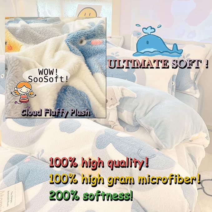MorroMorn Twin Duvet Cover Set, Blue Whale Comforter Covers Bedding Sets, Fluffy Blanket Ultra Soft Kawaii Cute for Girls Toddler Kids Teen Women Twin/Twin XL Size
