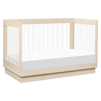 Babyletto Harlow Acrylic 3-in-1 Convertible Crib with Toddler Bed Conversion Kit in Washed Natural with Acrylic Slats, Greenguard Gold Certified