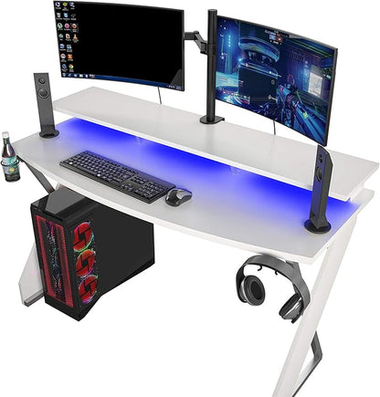 Xtreme Riser, Ergonomic, Home Office, Work Table, Computer, Gaming Room Desk, Monitor Stand, Cup Holder, Headphone Hook, White