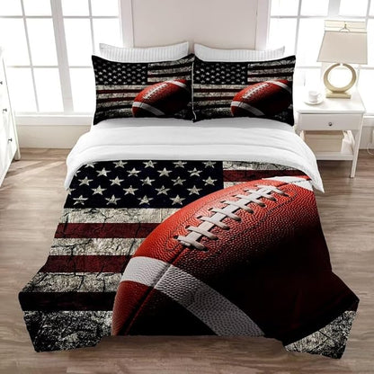 American Football Comforter Set for Boys Teens,Kids Sports Bedding Set Twin Size,USA Flag Football Printed Bedroom Sets with 2 Matching Pillow Shams