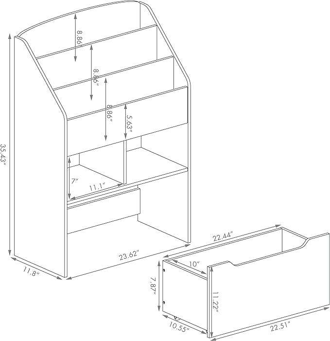 UTEX Bookshelf for Kids, Wooden Book Display, Kids Bookshelf and Toy Storage, Children Book Rack Bookcase Toybox Combo for Bedroom & Nursery, White