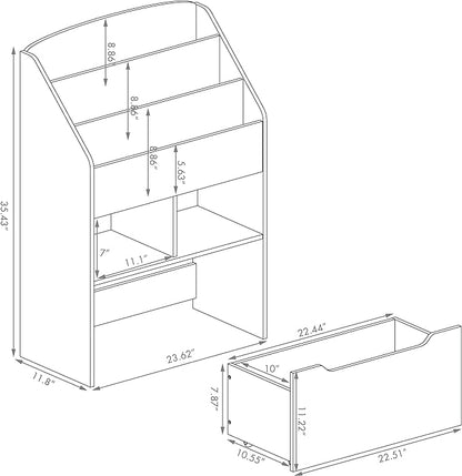 UTEX Bookshelf for Kids, Wooden Book Display, Kids Bookshelf and Toy Storage, Children Book Rack Bookcase Toybox Combo for Bedroom & Nursery, White