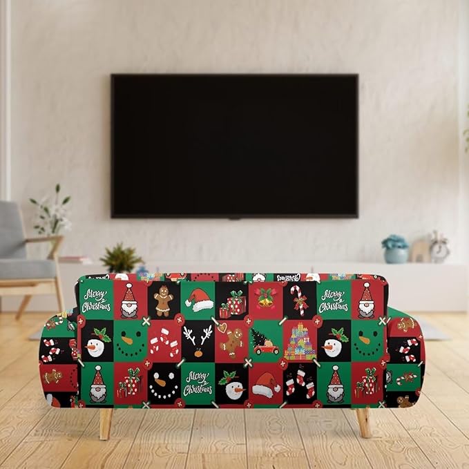 FKELYI Cute Christmas Furniture Protector Easy Going Stretch Sofa Slipcover Non-Slip Sofa Couch Cover Washable Sofa Slipcovers XL