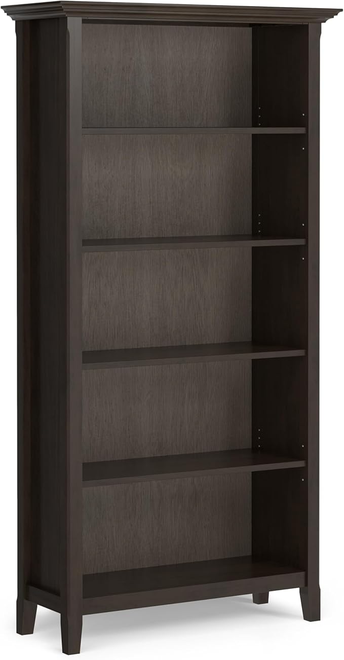SIMPLIHOME Amherst SOLID WOOD Transitional 5 Shelf Bookcase for The Living, Study Room and Office, 36 inch, Hickory Brown