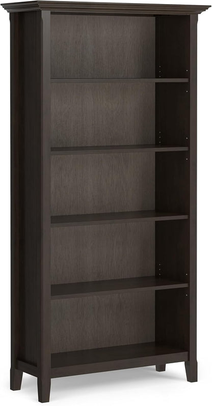 SIMPLIHOME Amherst SOLID WOOD Transitional 5 Shelf Bookcase for The Living, Study Room and Office, 36 inch, Hickory Brown