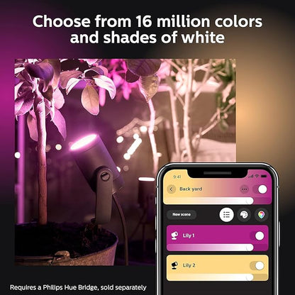 Philips Hue Lily Outdoor Smart Spot Light - White & Color Ambiance LED Walkway Lights - Low Voltage Lighting - 1 Pack - Requires Bridge and Power Supply - Control with App and Voice - Weatherproof