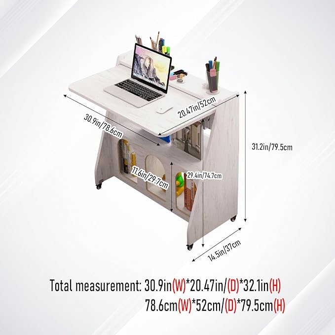 Pmnianhua Farmhouse Portable Desk on Wheels,Mobile Workstation,Rolling Computer Desk with Wheels and Storage for Home Office Small Space(white)