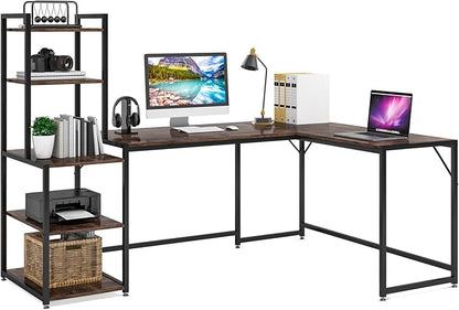 79 Inch Reversible L-Shaped Desk, Large Corner Computer Desk with 5 Tier Storage Shelves