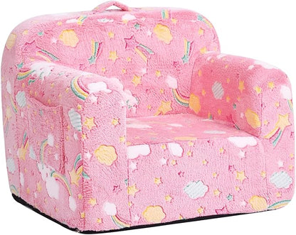 Tiita Kids Sofa, Children Couch with Carrying Handle & Side Pockets, Kids Foam Chair, Toddler Armrest Chair, Lightweight Children Sofa Chair, Kids Read Sofa for Girl or Boy(Pink Rainbow)