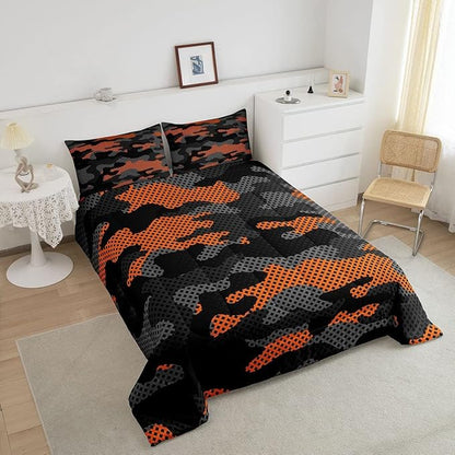 Erosebridal Army Camouflage Comforter Set King Size Teens Adult Camo Bedding Set for Kids Boys Girls Colorful Pattern Decor Down Comforter Orange Black Grey Duvet Set Geometric Pattern Quilt Set