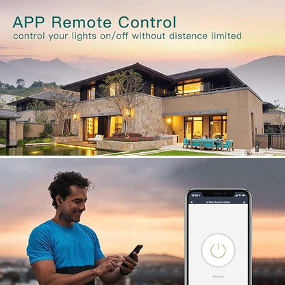 TREATLIFE 3 Way Smart Light Switch 4 Pack, 2.4GHz Wi-Fi Smart Switch Works with Alexa and Google Home, Neutral Wire Required, Remote Control, FCC Certified, No Hub Required