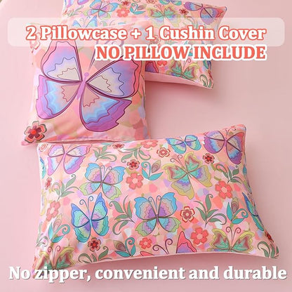Butterfly Bedding Set Twin, Pink Butterfly Comforter Set for Girls Kids Teens 6 pcs Bed in a Bag Twin Bedding Sets for Girls