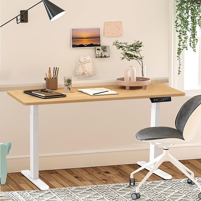 AIMEZ0 Dual Motor Electric Sit Stand Desk Standing Desk Frame Adjustable Height 27.4-45.6 inches Motorized Standing Computer Desk for Home and Office (White Frame only)