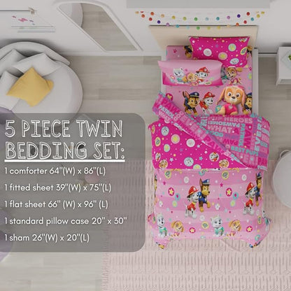 Paw Patrol Girls Kids Bedding Super Soft Comforter and Sheet Set with Sham, 5 Piece Twin Size, (100% Officially Licensed Nickelodeon Product) By Franco