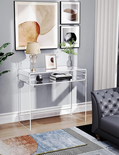 Acrylic Desk Laptop Study Table Home Office Console Table Entrance Table, 33.5'' x 15.7'' x 29.5'' (Clear)