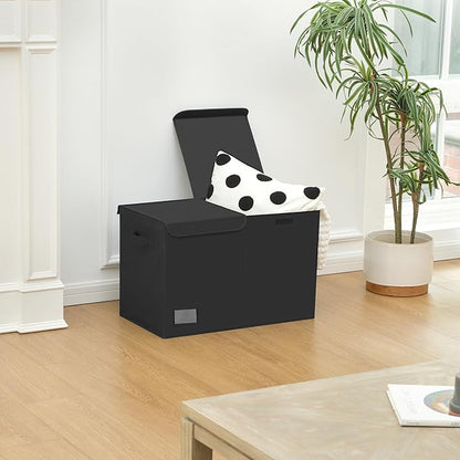 GRANNY SAYS Toy Chest with Lids, Foldable Toy Storage Organizer with Handles, Stuffed Animal Storage for Nursery Room Playroom, Living Room, Large Toy Box for Boys and Girls, Black
