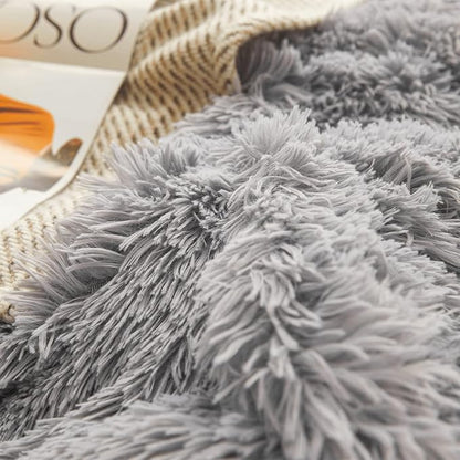 FOPPA Gray Fuzzy Plush Comforter Cover Set Queen - Ultra Soft Plush Gray Bedding Sets 3 Pieces (1 Faux Fur Duvet Cover + 2 Shaggy Pillow case) Fluffy Bed Set (Gray, Queen)