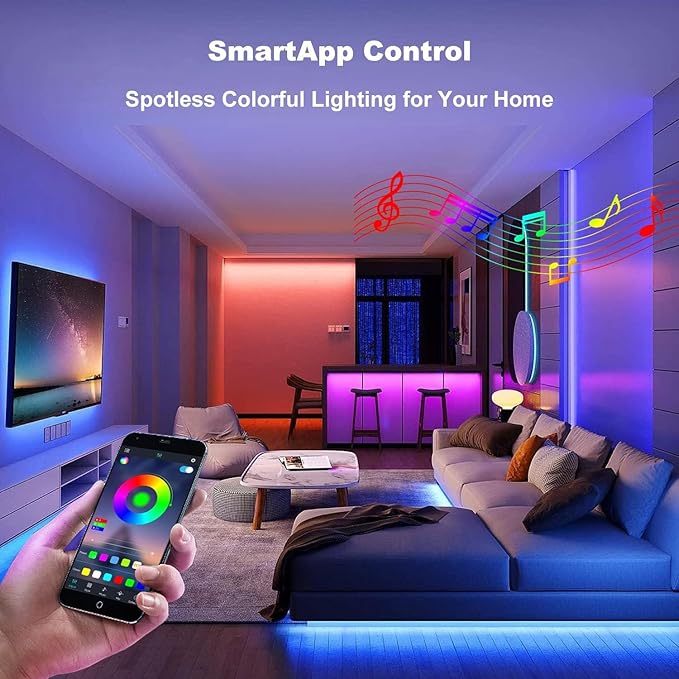 PHOPOLLO Bluetooth Led Strip Lights 100ft (2 Rolls of 50ft), RGB Color Changing LED Lights for Bedroom, Kitchen Decoration, App Control and Music Sync.
