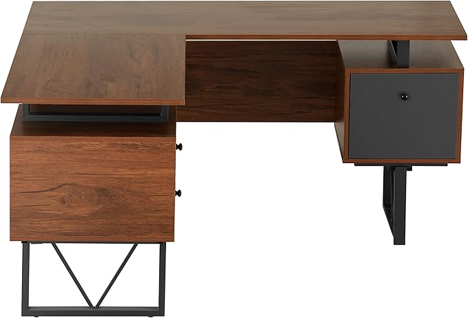 NicBex Laik-DW-00045-DX Desks, 59" W x 57.75" D x 30" H, Walnut