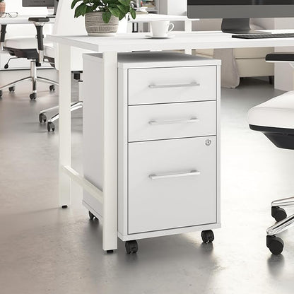 Bush Business Furniture Hustle 3 Drawer Rolling File Cabinet in White, Mobile Document Storage for Home and Professional Office