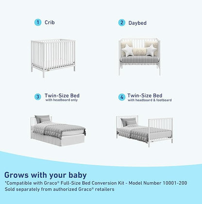 Graco Teddi 4-in-1 Convertible Mini Crib with Bonus Water-Resistant Mattress (White) – GREENGUARD Gold Certified, 2.75-Inch Mattress Included, Convenient Size, Easy 30-Minute Assembly