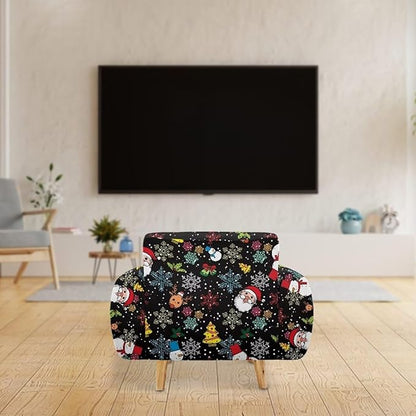 FKELYI Christmas Sofa Slipcover Santa Claus Furniture Protector Washable Easy Going Stretch Sofa Slipcover with Elastic Bottom S