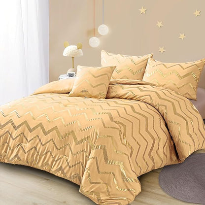 Yellow Gold Comforter Set Twin Size Metallic Bedding Set for Girls Lightweight Microfiber Comforter Set,3 Piece (1 Matching Sham + 1 Decorative Pillow)