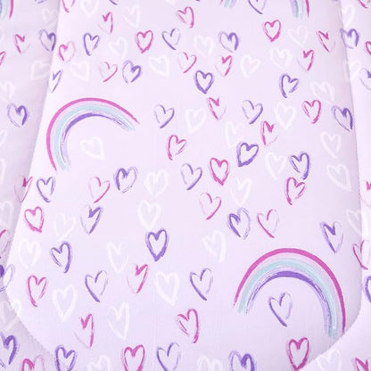 Mooreeke Queen Size Comforter Sets for Girls Kids, 8 Pieces Bed in a Bag Purple Love Heart Rainbow Bedding Comforter Sheet Set with Shams and Decorative Toy Pillow, Ultral Soft Microfiber Kids Bed Set