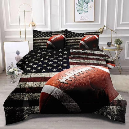 American Football Comforter Set for Boys Teens,Kids Sports Bedding Set Twin Size,USA Flag Football Printed Bedroom Sets with 2 Matching Pillow Shams