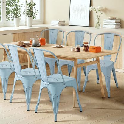 Furmax Metal Dining Chair Indoor Outdoor Use Stackable Chic Side Classic Trattoria Metal Chairs Set of 4 for Kitchen, Dining Room, Bistro and Cafe (Distressed White)