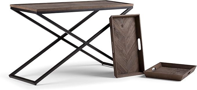 SIMPLIHOME Damien SOLID ELM WOOD 50 Inch Wide Console Table in Distressed Natural Elm, For the Living room, Entryway and Bedroom