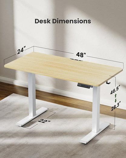 Marsail Electric Standing Desk, 48 * 24 Inch Height Adjustable Sit Stand up Desk with 3 Memory Preset, Headphone Hook Computer Desk Workstation for Home Office, Treadmill Pad