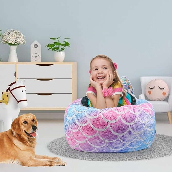 KABOER Bean Bag Cover for Kids,200L Stuffed Animal Storage Bean Bag Chair Cover |Stuffable Zipper Beanbag for Organizing Children Soft Plush Toys (32x29inch)