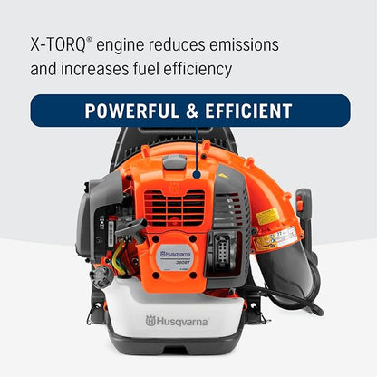 Husqvarna 360BT Gas Leaf Blower, 65.6-cc 3.81-HP 2-Cycle Backpack Leaf Blower with 890-CFM, 232-MPH, 30-N Powerful Clearing Performance and Load-Reducing Harness