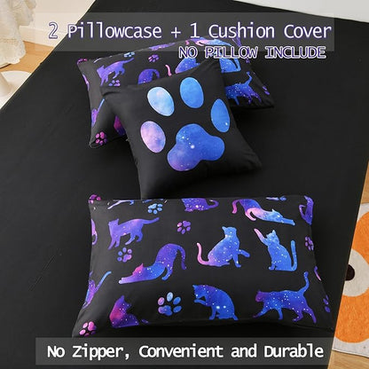 DORCAS Full Size Comforter Sets with Sheets for Girls Kids Cute Cat Full Size Bedding Sets 6 Pieces Bed-in-A-Bag for Girls Teens Kids