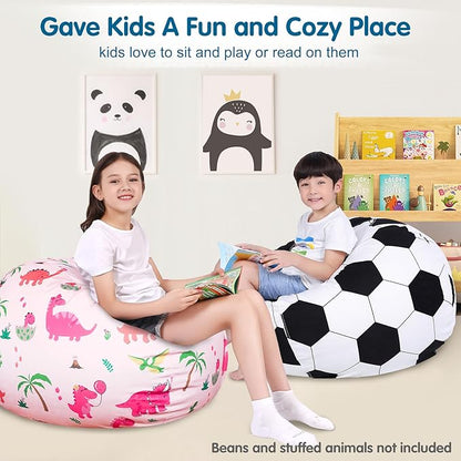 Lukeight Stuffed Animal Storage Bean Bag Chair Cover for Kids, Soccer Zipper Beanbag Chair Cover for Organizing Toddler & Kids' Rooms Plush Toys (Soccer, Large)