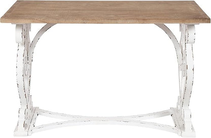 Kate and Laurel Wyldwood Farmhouse Wooden Desk, 46 x 24 x 30, Brown and White, Rustic Carved Wood Computer Desk for Functional and Stylish Home Office Decor