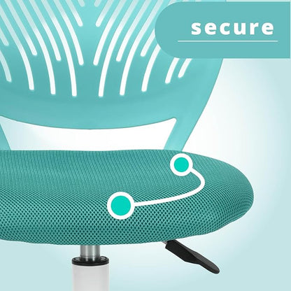 FurnitureR Writing Task Chair 360 Swivel,Low Mid PP Mesh Back Fabric Seat, Height Adjustable, Rolling Castor,W15.7”xD15.2”x H29.5-34.2",Turquoise