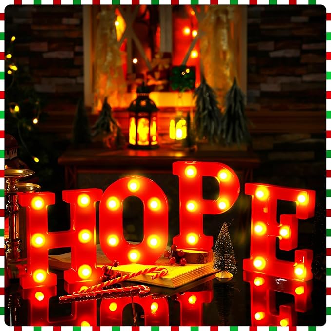 VIHOSE Christmas LED Letter Lights Sign Table Decoration Christmas Light up Letters Battery Powered Letter for Home Bar Christmas Party Bedroom Tabletop Decoration Gift (Hope)