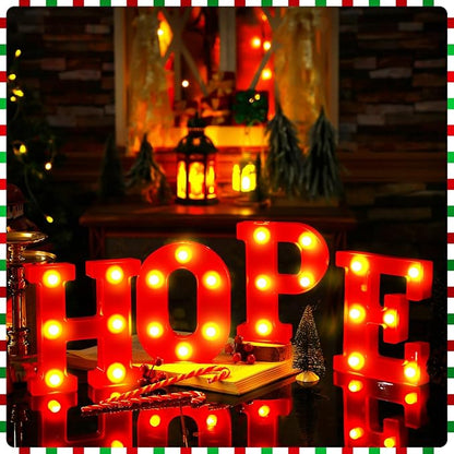 VIHOSE Christmas LED Letter Lights Sign Table Decoration Christmas Light up Letters Battery Powered Letter for Home Bar Christmas Party Bedroom Tabletop Decoration Gift (Hope)