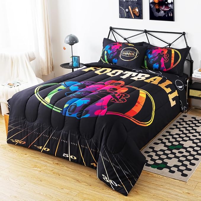 ADASMILE A & S Football Comforter Set Twin for Boys Kids American Football Bedding Set Sports Football Player Comforter with Football Sheets Twin Bed in A Bag Rugby Comforter Sets for Kids Home Decor