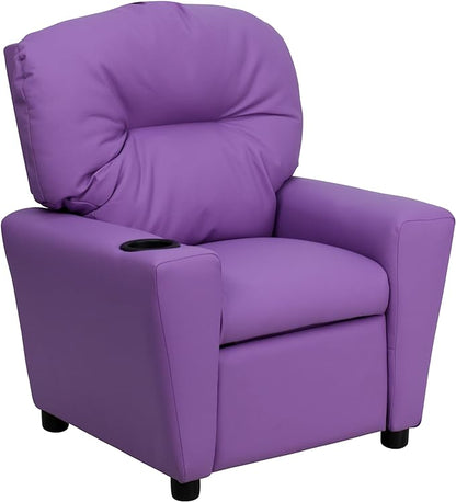 Flash Furniture Chandler Vinyl Kids Recliner with Cup Holder and Safety Recline, Contemporary Reclining Chair for Kids, Supports up to 90 lbs., Lavender