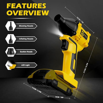Air Blower Brushless HighSpeed Motor Compatible with DeWALT 18v 20v Max Battery Air Duster Leaf Blower for Camping BBQ & Workshop (Battery not included)
