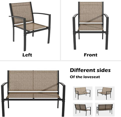 Greesum 4 Pieces Patio Furniture Set, Outdoor Conversation Sets for Patio, Lawn, Garden, Poolside with A Glass Coffee Table, Brown