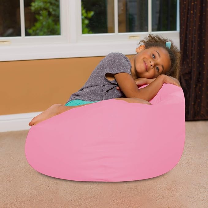 Posh Creations Bean Bag Chair for Kids, Teens, and Adults Includes Removable and Machine Washable Cover, Solid Pink, 27in - Medium