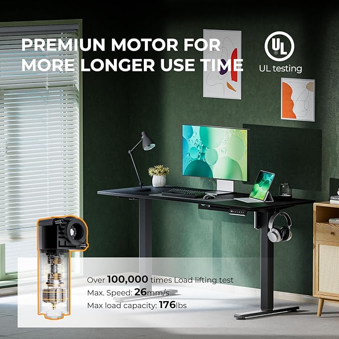 Electric Standing Desk,Adjustable Height Desk With Curved Desktop, Stand Up Desk With 2 Metal Hooks & Cable Organizer Box, Powerful Motor For Fast Switch From Sit To Stand Position 55x24 Black