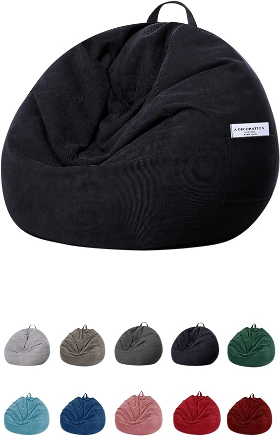 Stuffed Animal Storage Bean Bag Chair Cover (No Beans) for Kids and Adults.Soft Premium Corduroy Stuffable Beanbag for Organizing Children Plush Toys or Memory Foam Extra Large 300L (Black)