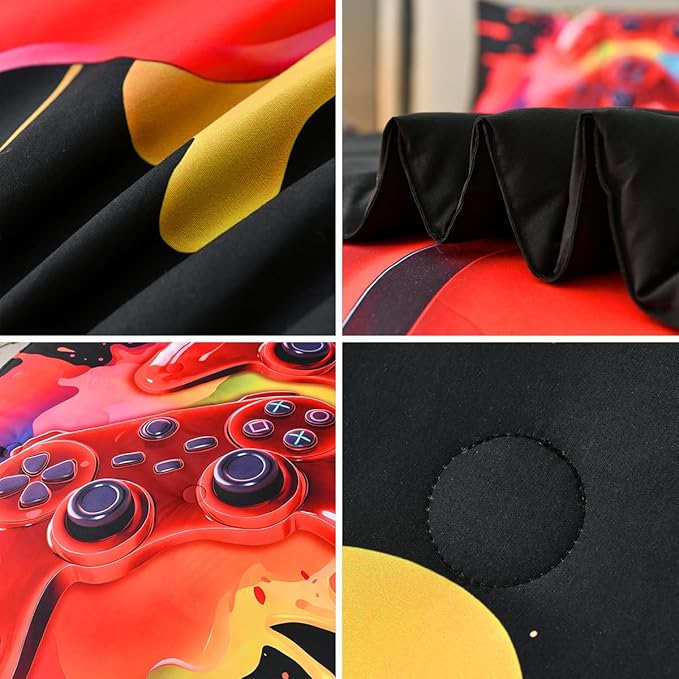 Full Size Gamer Comforter Set for Boys, Game Controller 6 Pcs Bed in a Bag Full Gaming Bediing Set for Boys Kids