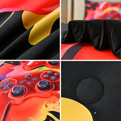 Full Size Gamer Comforter Set for Boys, Game Controller 6 Pcs Bed in a Bag Full Gaming Bediing Set for Boys Kids