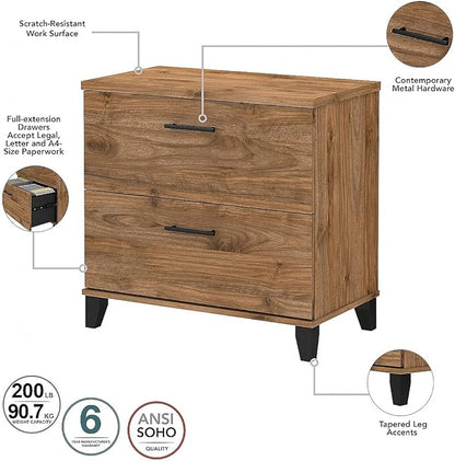 Bush Furniture Somerset 2-Drawer Lateral File Cabinet, Letter/Legal, Fresh Walnut, 30-inch (WC81380)